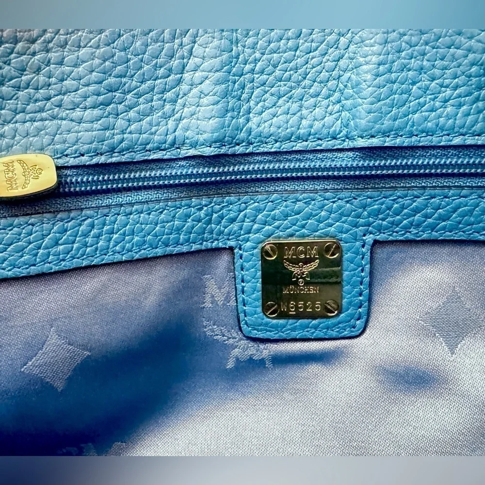 MCM Light Blue Leather First Lady Top Handle Satchel Crossbody Bag